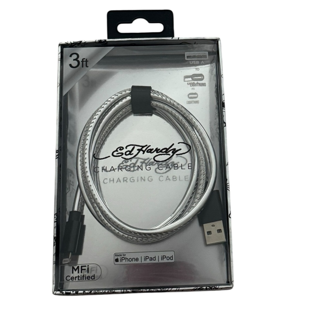 Ed Hardy Metallic Silver USB Cable